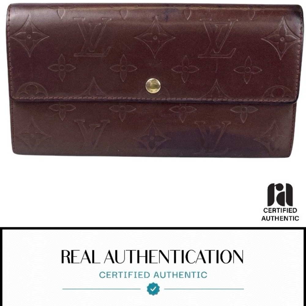 Genuine Louis Vuitton Monogram Matte 
Amarante Sarah Brown Embossed Wallet  COA